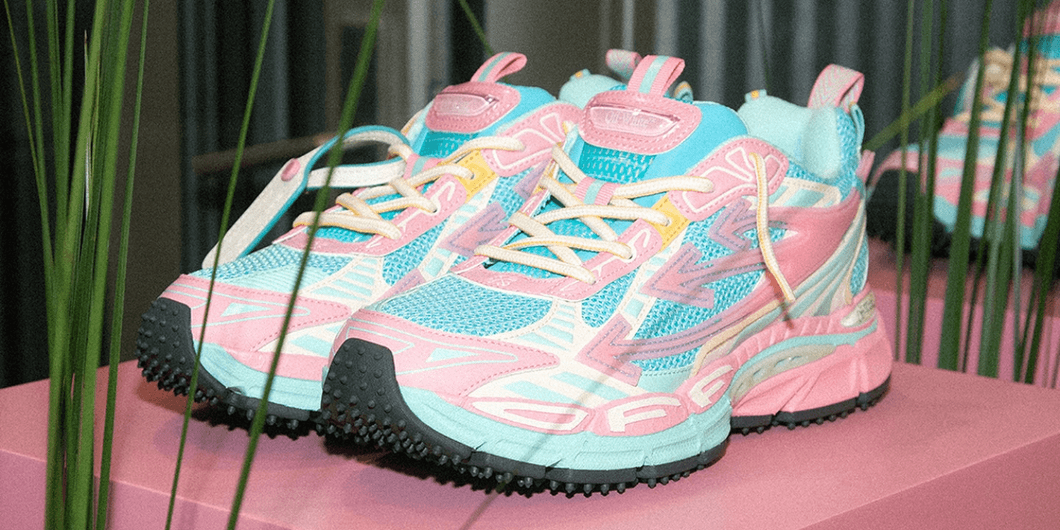 pink and blue Off-White sneakers
